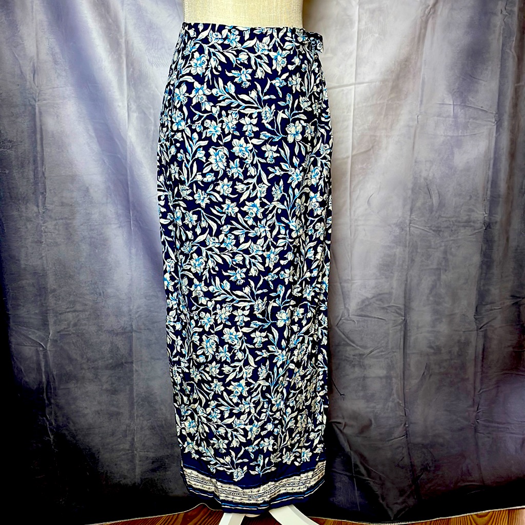 Limited America Floral Print Silk Wrap Skirt In Blues Sized S